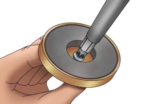Attaching a screw to a through hole pot magnet