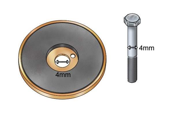 Through hole pot magnet and a 4mm bolt