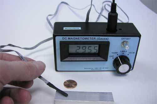 weak side of rare earth magnet non-halbach array at 2995 gauss