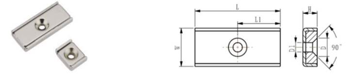 Neodymium Rectangular Pot Magnets with One Countersunk