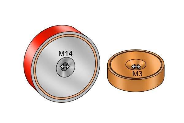 M3 and M14 countersunk holes in countersunk pot magnets